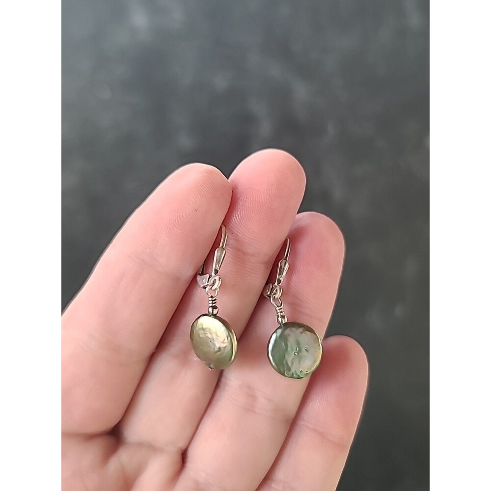925 Sterling Silver Coin Pearl Dangling Leverback Earrings Vintage
